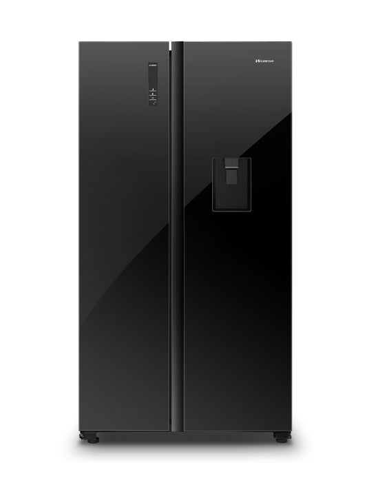 Hisense 508L Side-by-Side Fridge with Water Dispenser - Black Glass